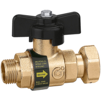 Кульовий кран Caleffi 3/4"НРx3/4"НГ із вбудованим зворотним клапаном та накидною гайкою з отвором під пломбу