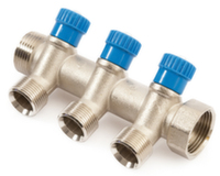 Колектор із вентильними кранами General Fittings 3/4"х2х3/4" синя ручка