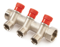 Колектор з вентильними кранами General Fittings 3/4"х2х3/4" червона ручка