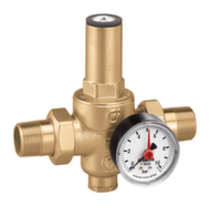 Редуктор тиску Caleffi 1/2" з американками та отвором під манометр.